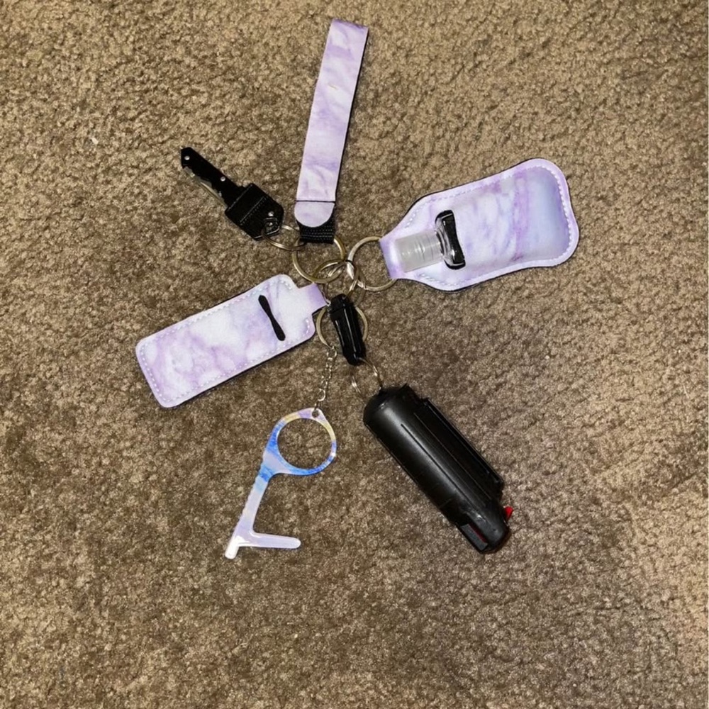 Purple Marble Keychain Set with Safety Tools